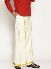 Men Cream Colour Art Silk Dhoti Combo Set.