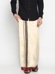 Men Cream Colour Art Silk Readymade Pocket Dhoti