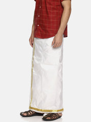 Men White Colour Art Silk Readymade Pocket Dhoti