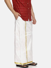 Men White Colour Art Silk Readymade Pocket Dhoti