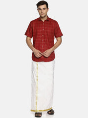 Men White Colour Art Silk Readymade Pocket Dhoti