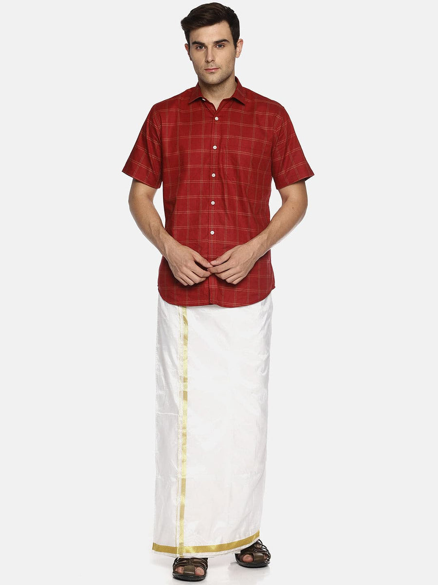 Men White Colour Art Silk Readymade Pocket Dhoti