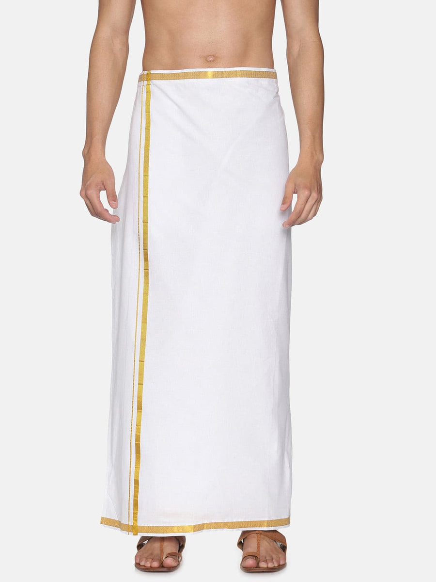 Men White Colour Cotton Readymade Pocket Dhoti