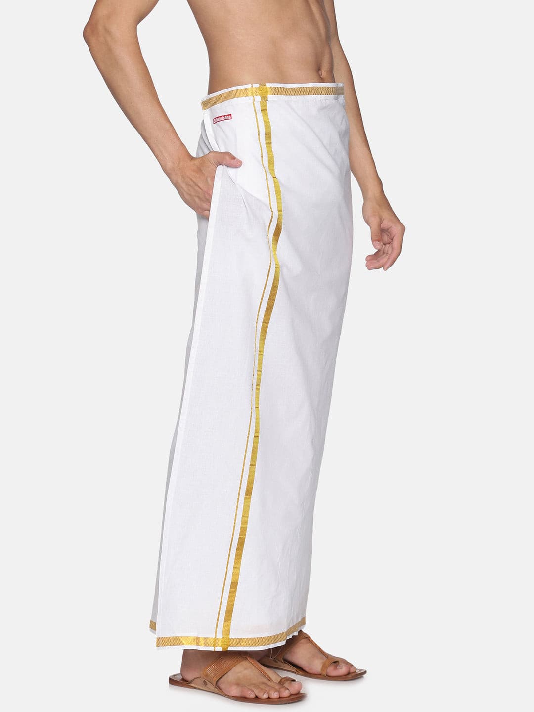 Men White Colour Cotton Readymade Pocket Dhoti