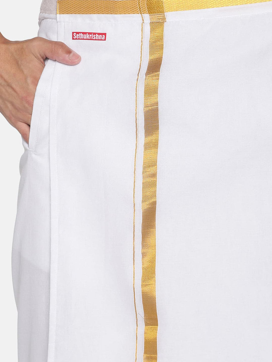 Men White Colour Cotton Readymade Pocket Dhoti