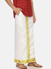 Men White Colour Art Silk Readymade Pocket Dhoti