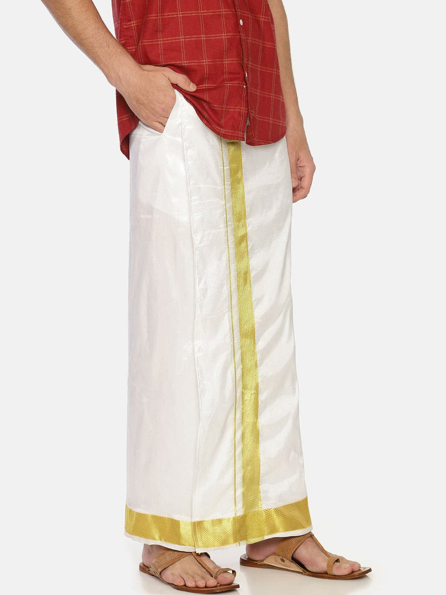 Men White Colour Art Silk Readymade Pocket Dhoti