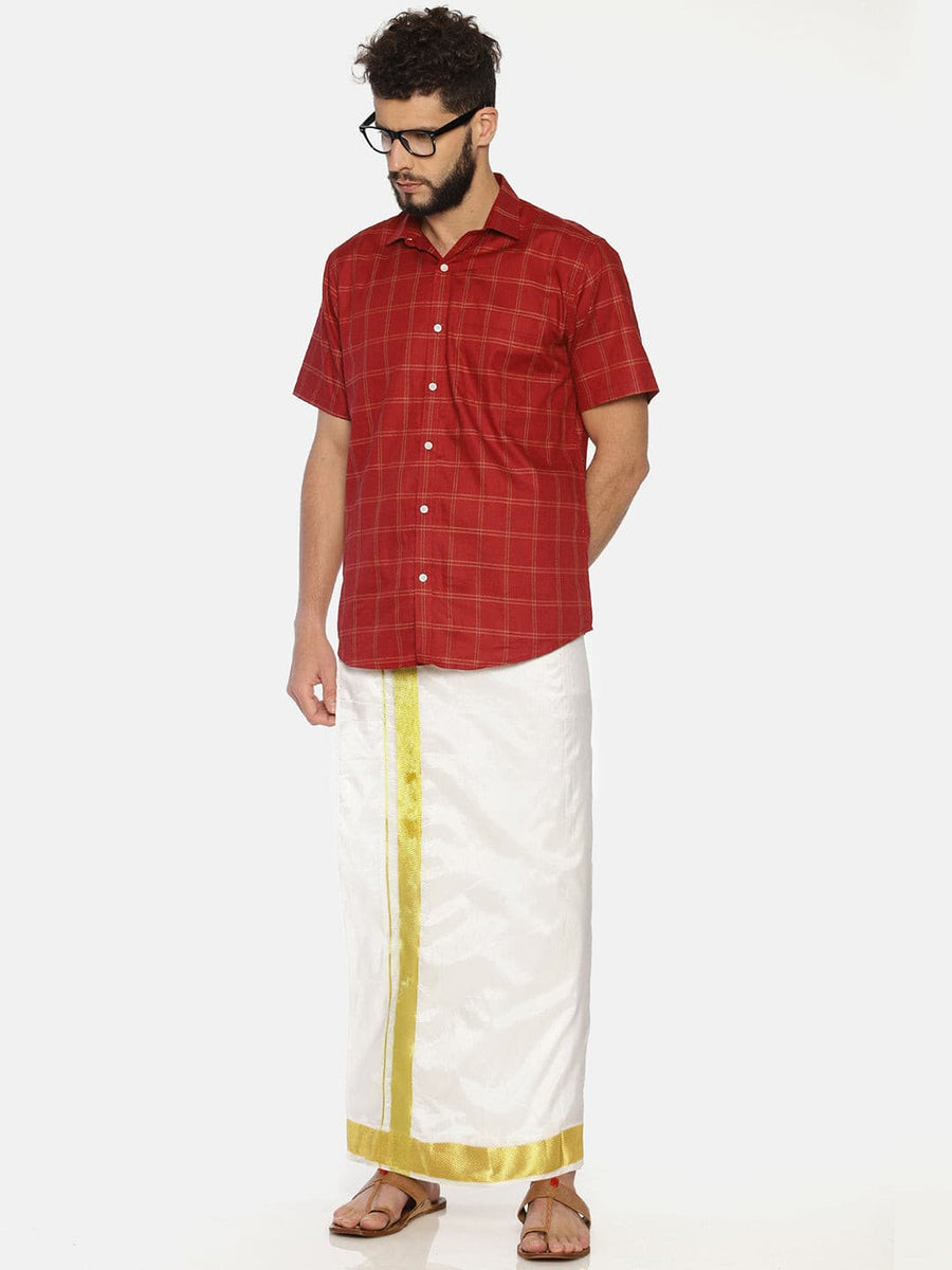 Men White Colour Art Silk Readymade Pocket Dhoti