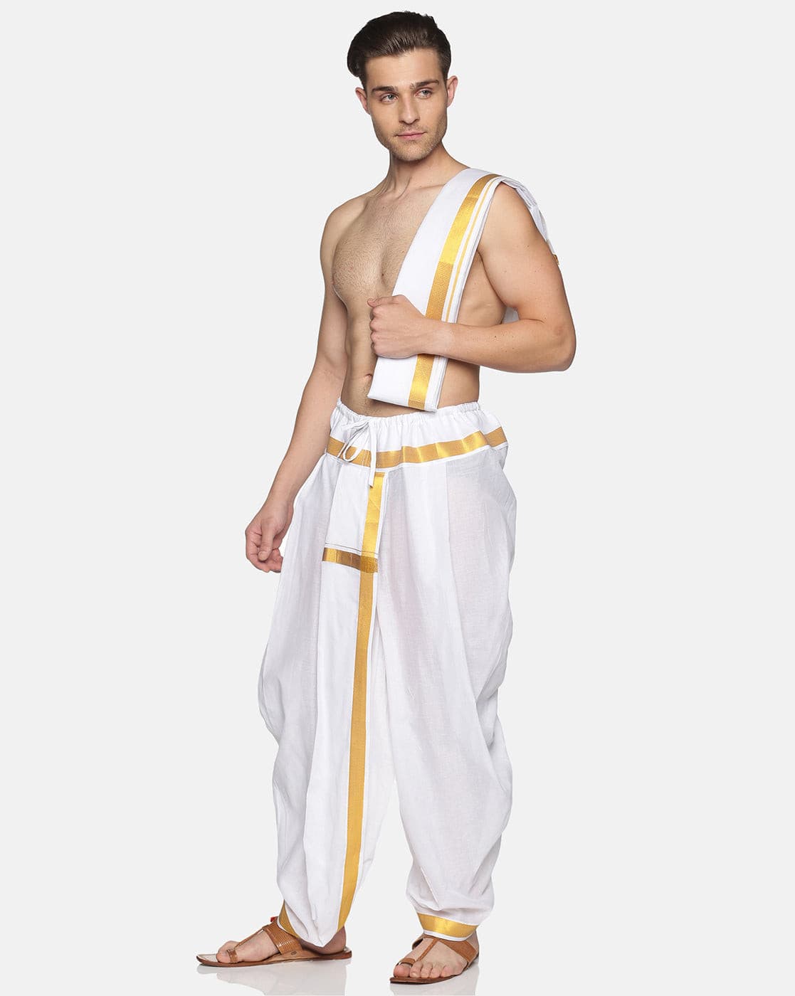 Men White Colour Cotton Dhoti Combo Set.