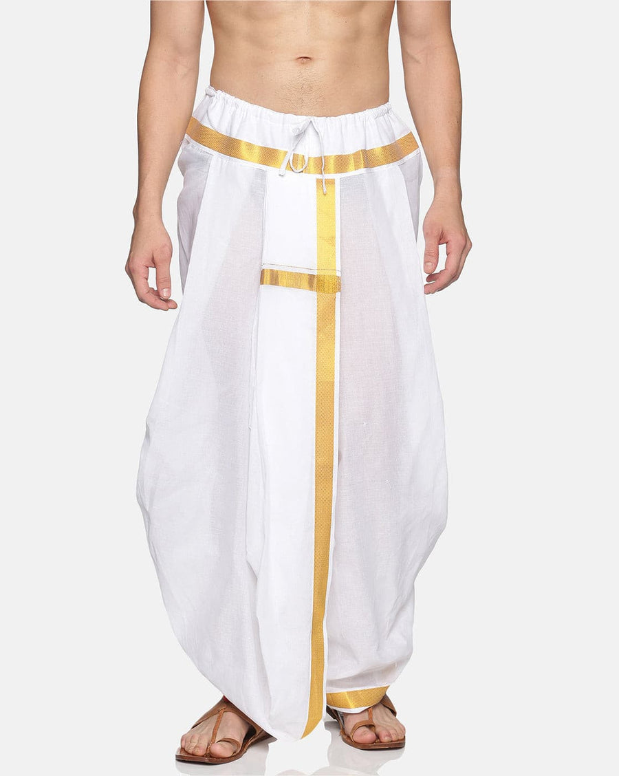 Men White Colour Cotton Dhoti Pant / Panjakejam.