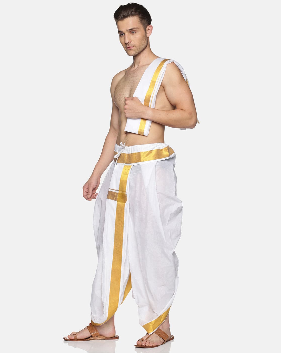 Men White Colour Cotton Dhoti Combo Set.