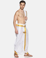 Men White Colour Cotton Dhoti Combo Set.