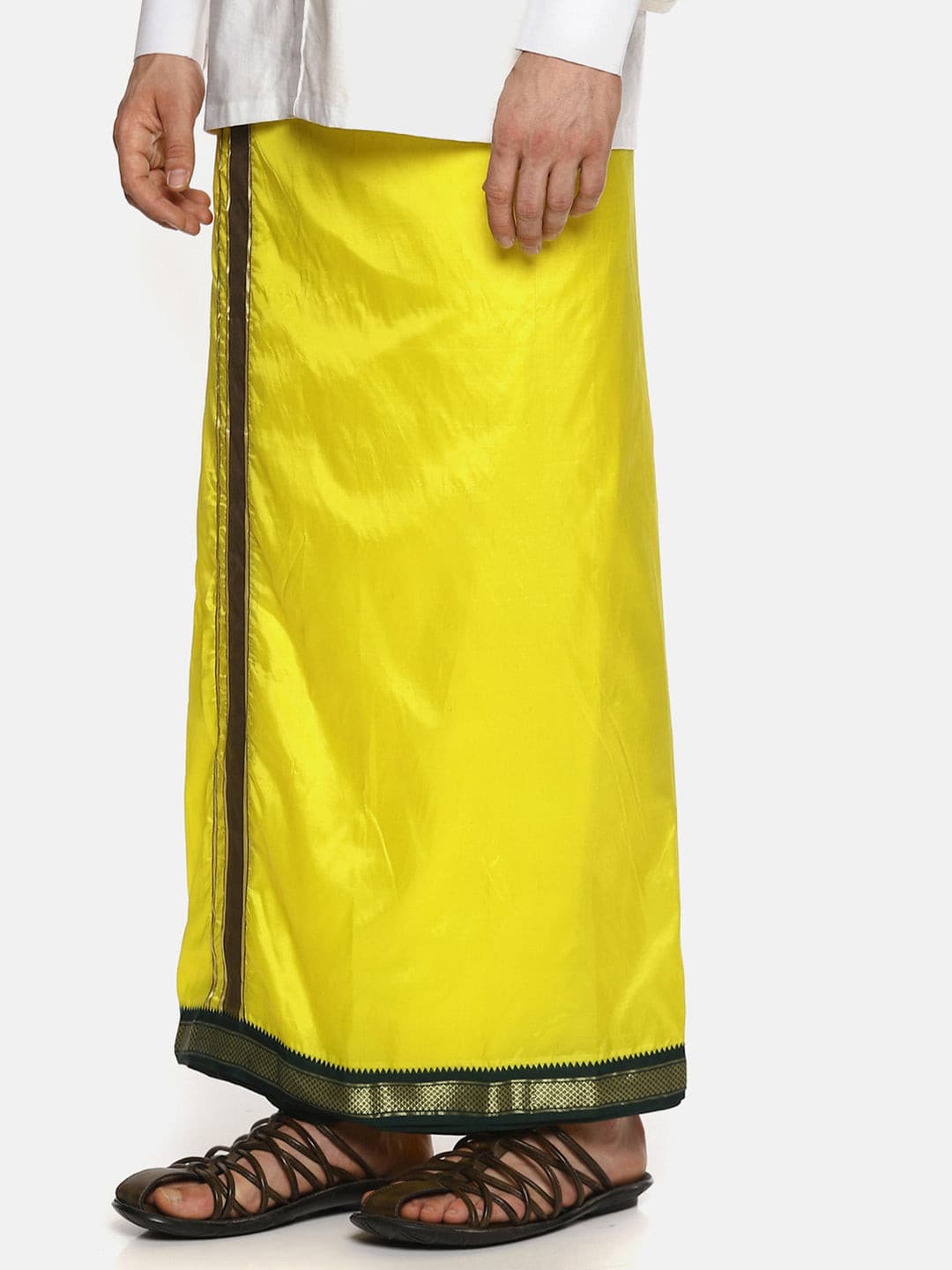 Men Yellow Colour Art Silk Readymade Pocket Dhoti