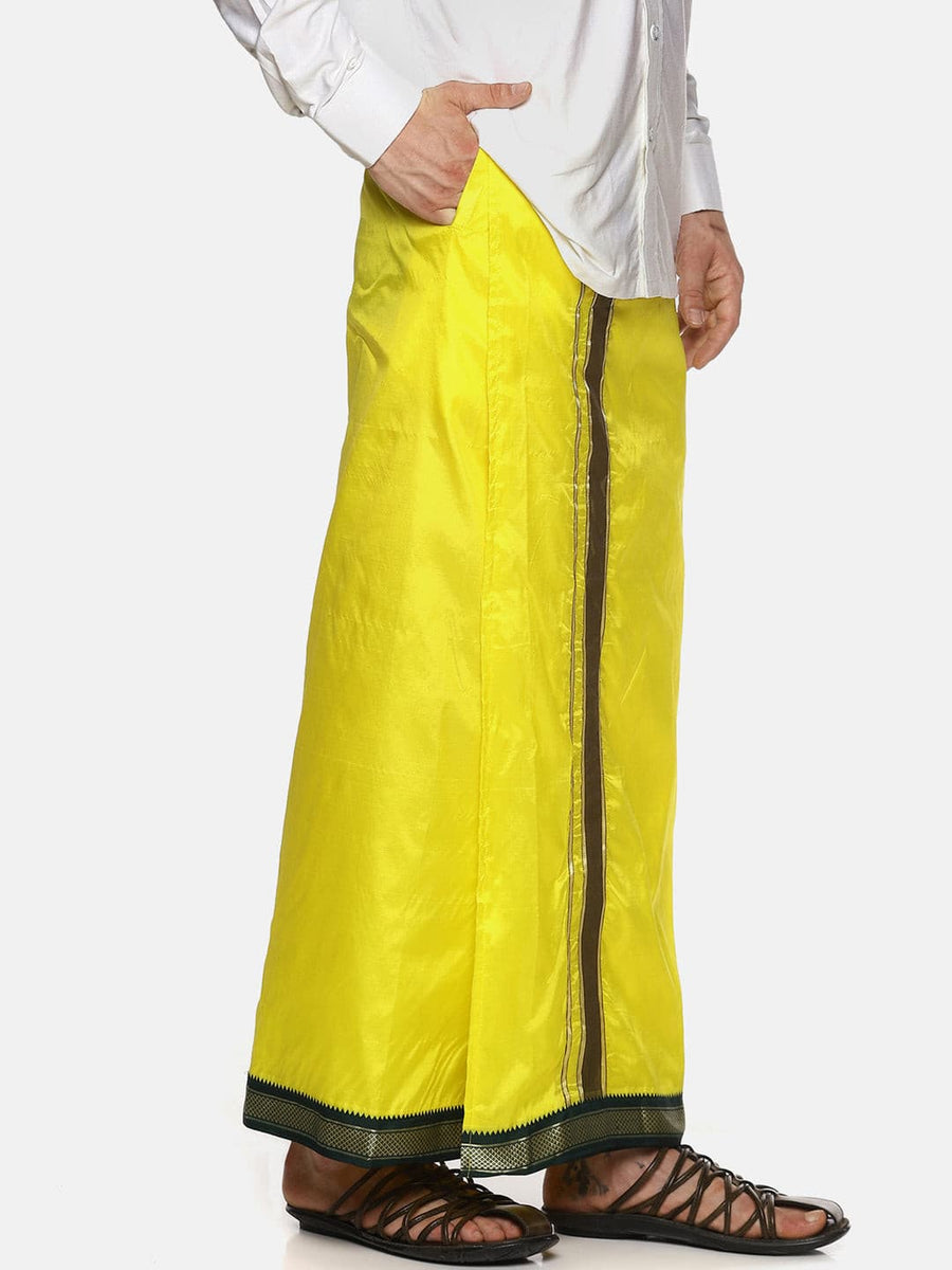 Men Yellow Colour Art Silk Readymade Pocket Dhoti