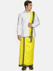Men Yellow Colour Art Silk Readymade Pocket Dhoti