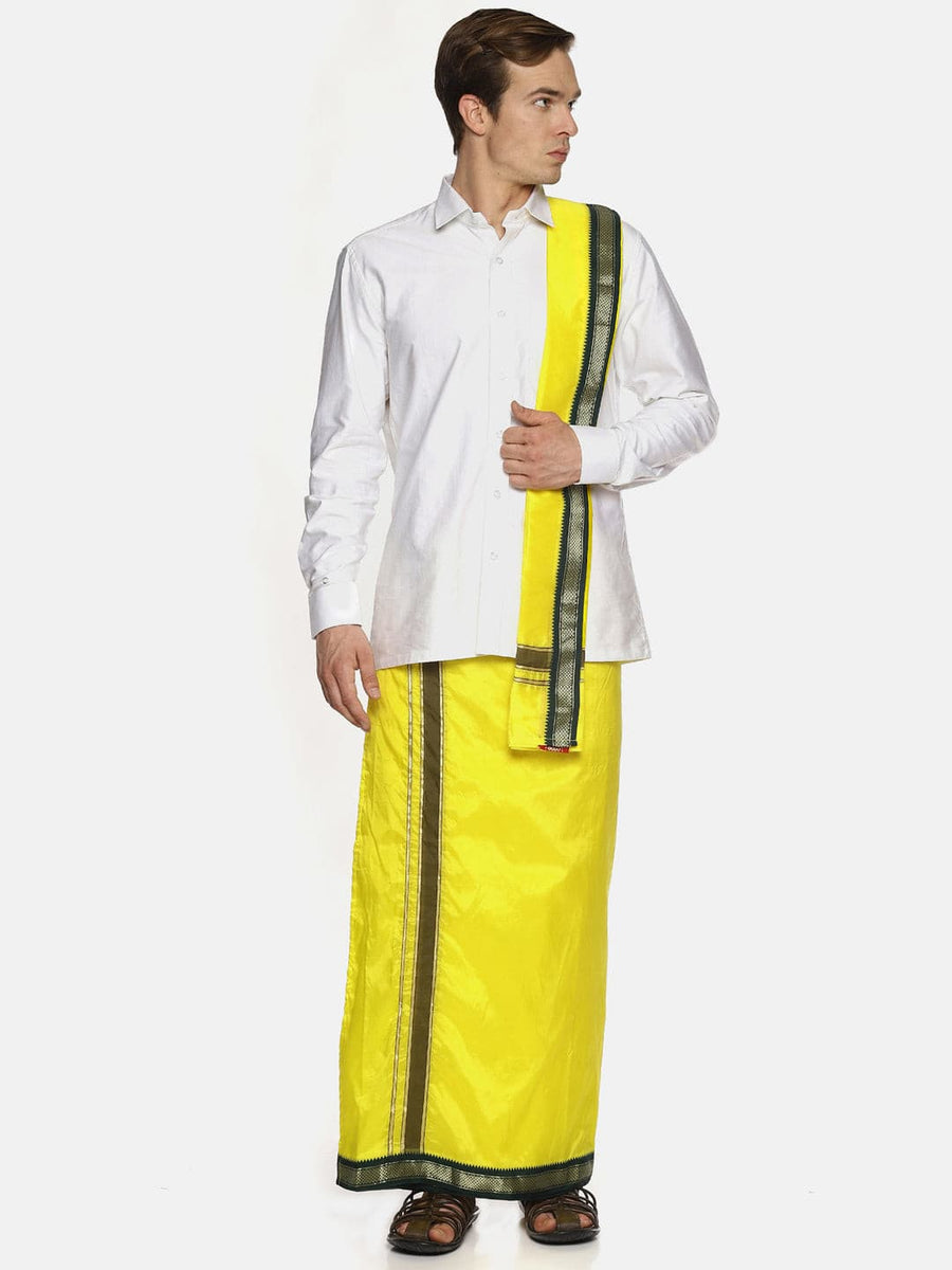 Men Yellow Colour Art Silk Readymade Pocket Dhoti