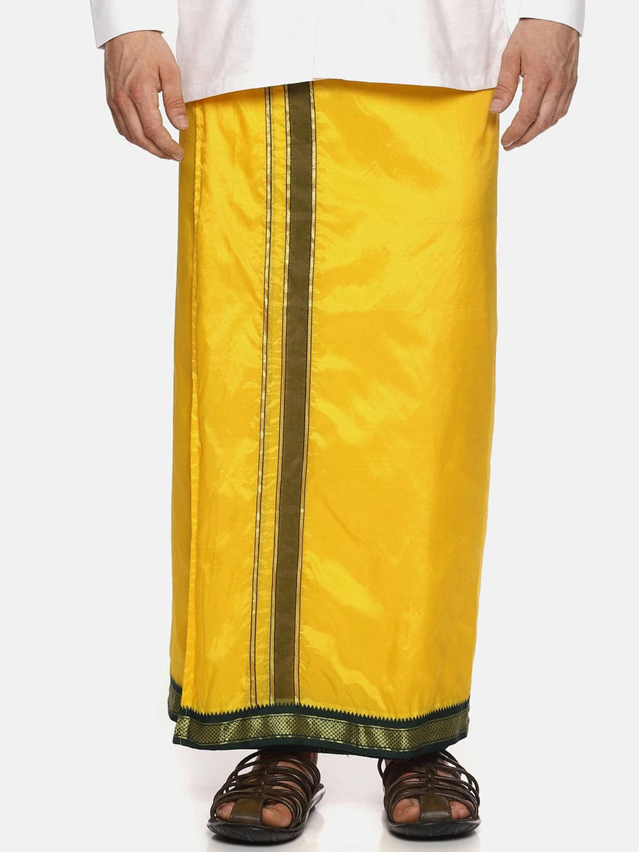 Men Mango Colour Art Silk Readymade Pocket Dhoti