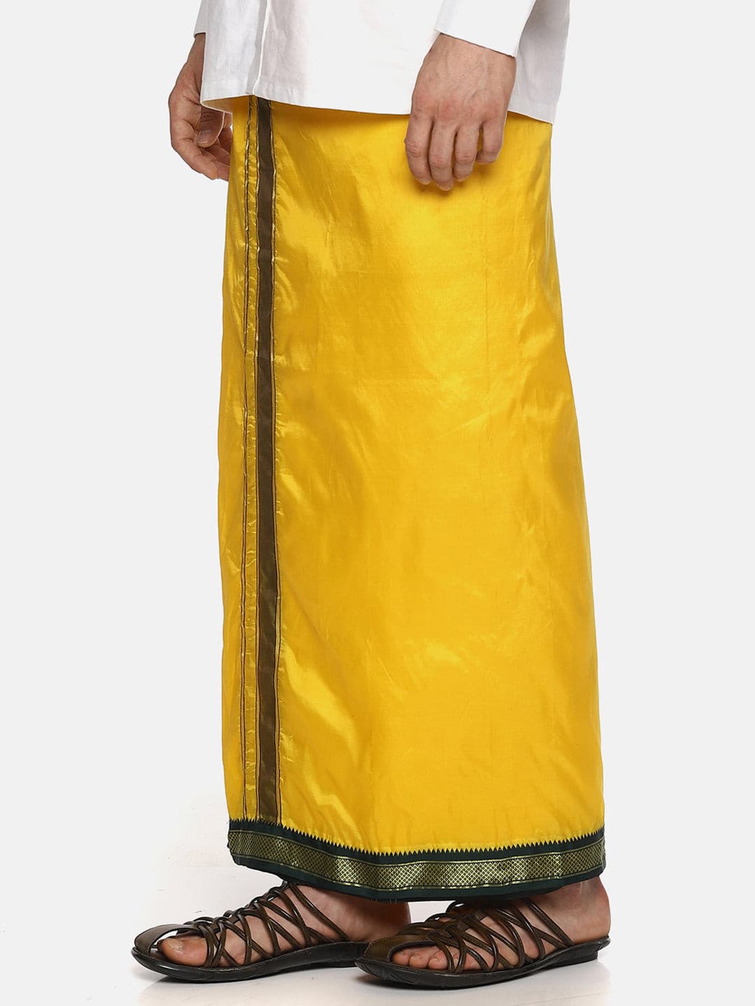 Men Mango Colour Art Silk Readymade Pocket Dhoti.