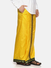 Men Mango Colour Art Silk Readymade Pocket Dhoti.