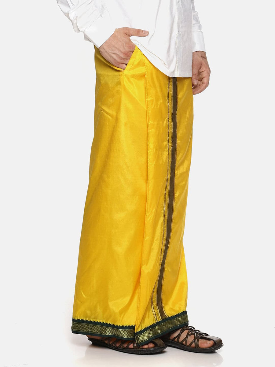 Men Mango Colour Art Silk Readymade Pocket Dhoti.