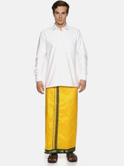 Men Mango Colour Art Silk Readymade Pocket Dhoti.