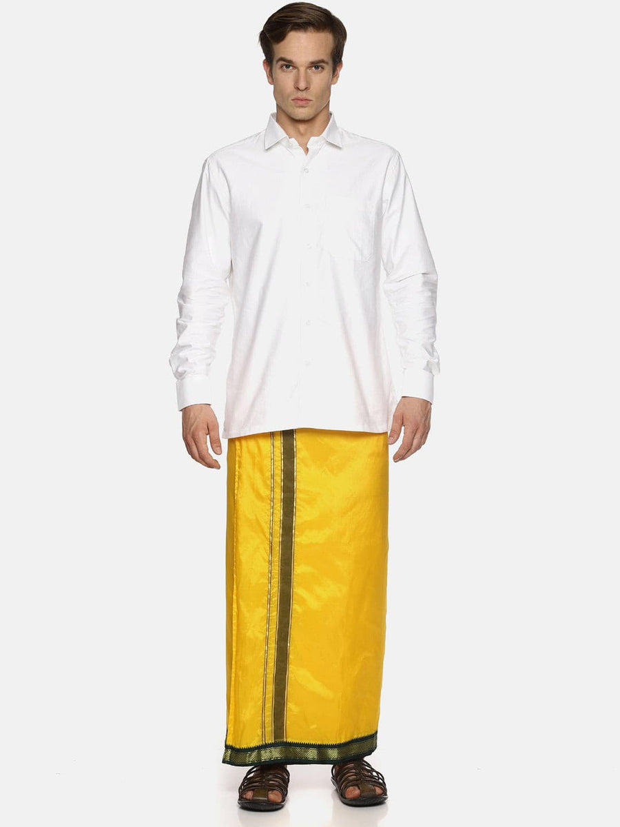 Men Mango Colour Art Silk Readymade Pocket Dhoti.