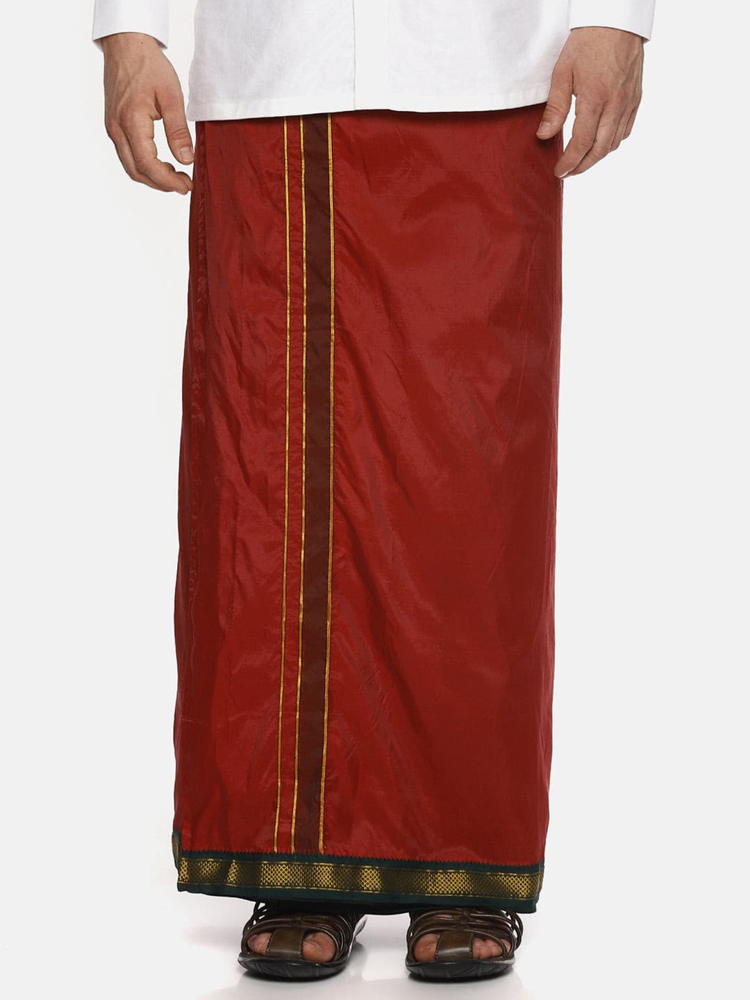 Men Red Colour Art Silk Readymade Pocket Dhoti