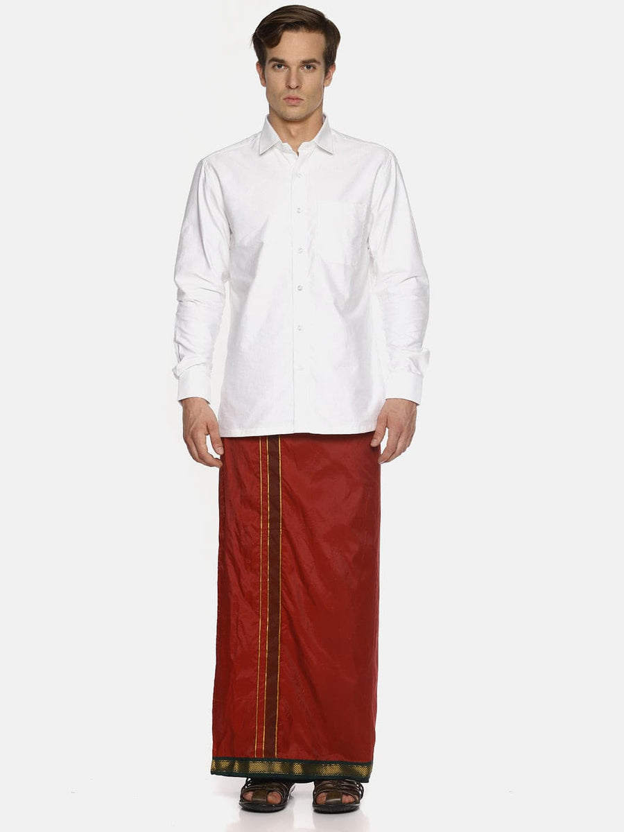 Men Red Colour Art Silk Readymade Pocket Dhoti.