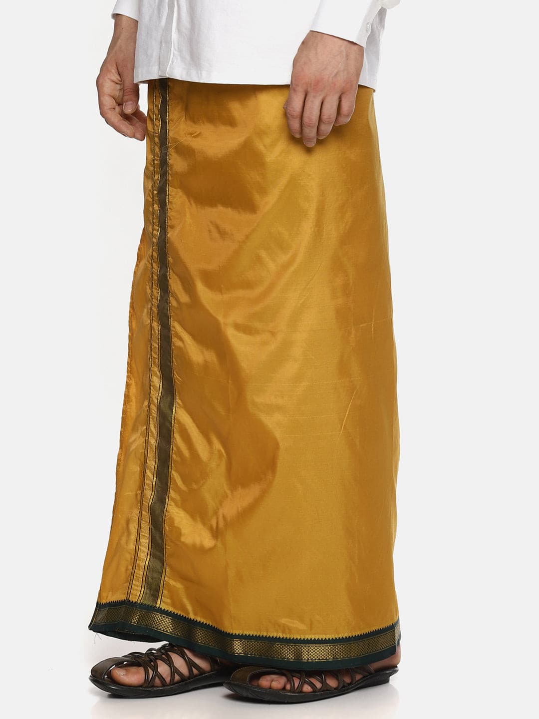 Men Mustard Colour Art Silk Readymade Pocket Dhoti.