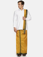 Men Mustard Colour Art Silk Readymade Pocket Dhoti.