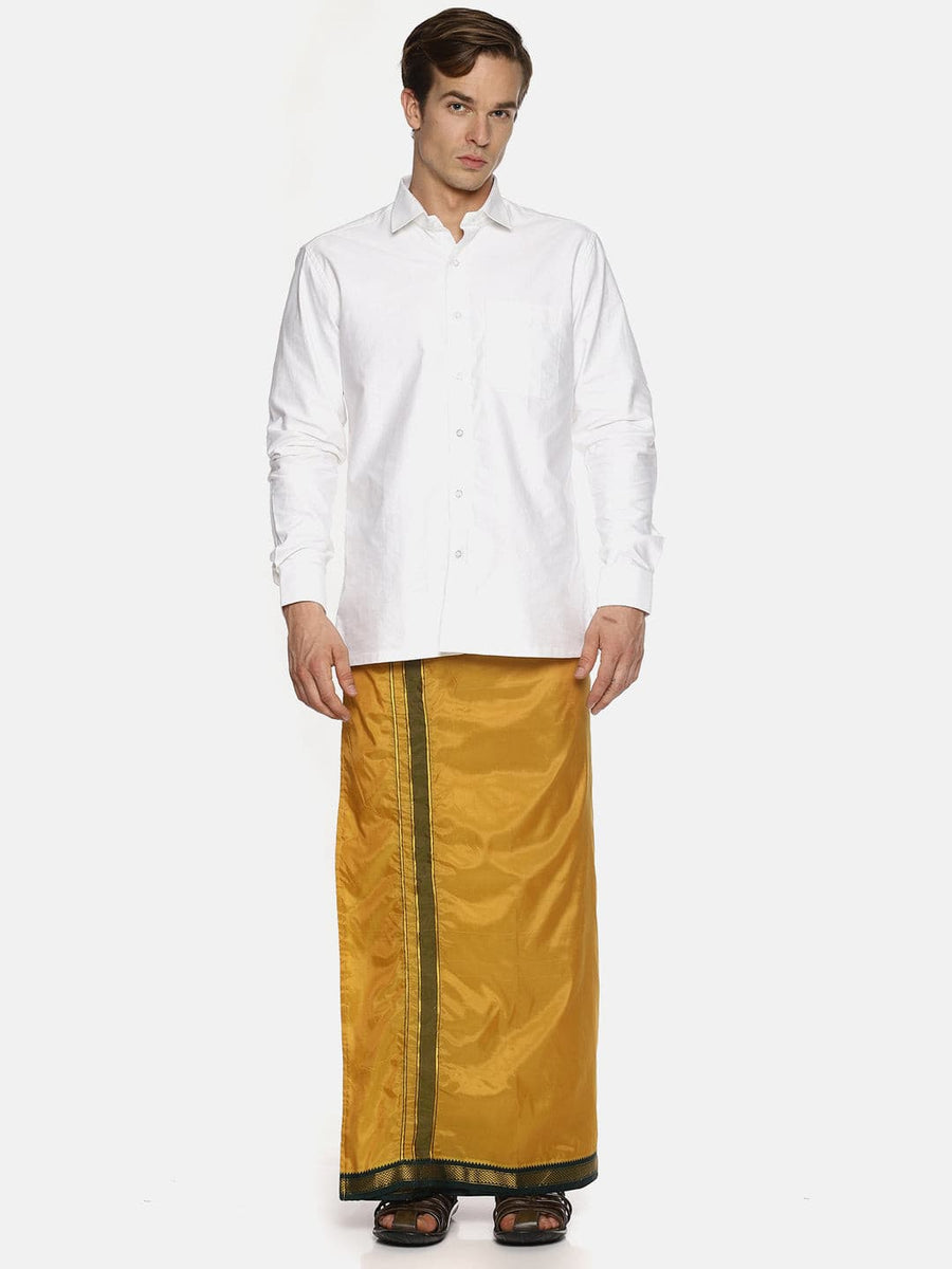 Men Mustard Colour Art Silk Readymade Pocket Dhoti.