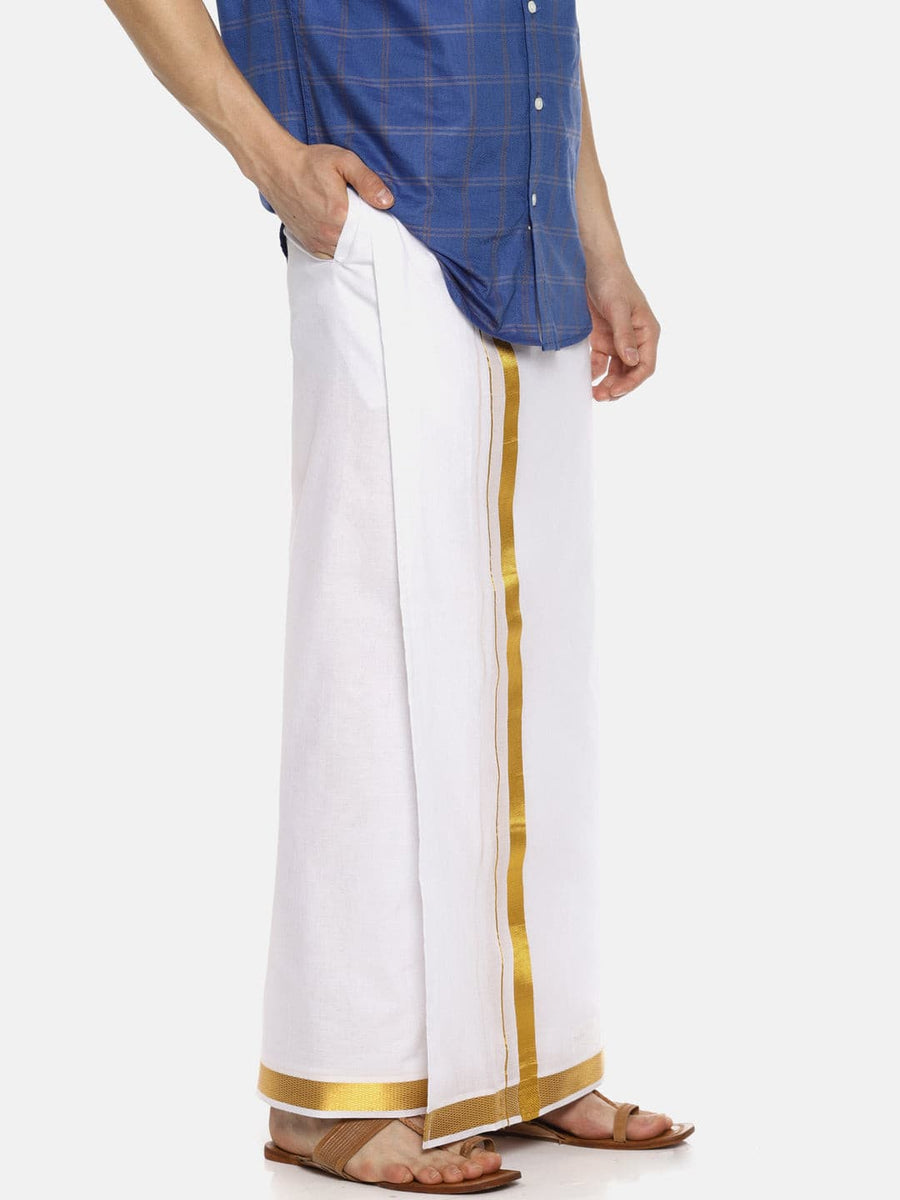 Men White Colour Cotton Readymade Pocket Dhoti.