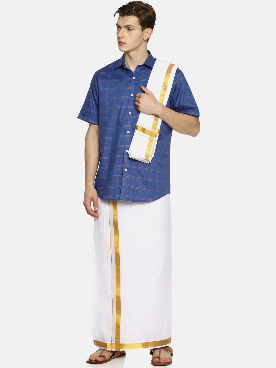 Men White Colour Cotton Readymade Pocket Dhoti.