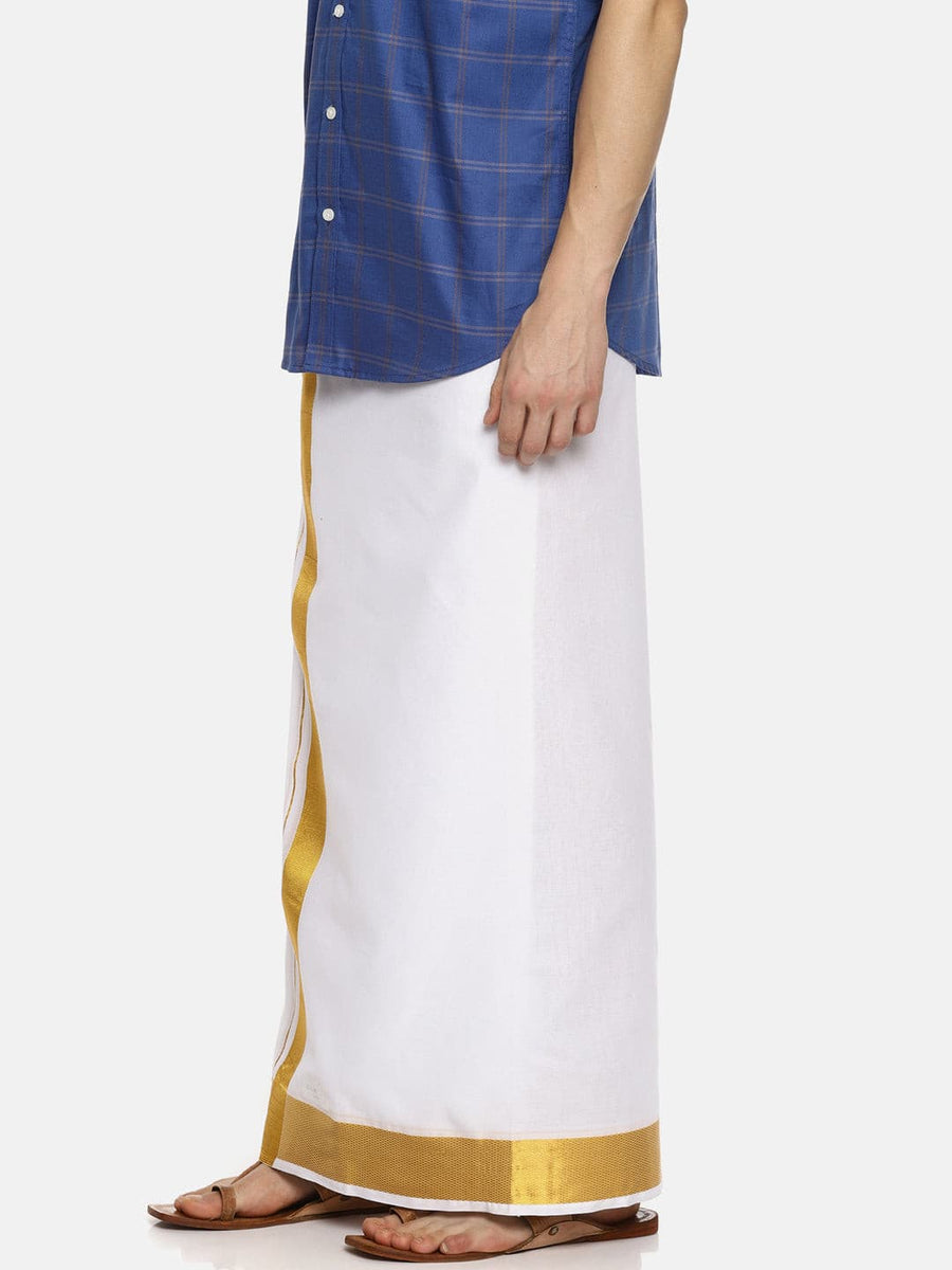 Men White Colour Cotton Readymade Pocket Dhoti.