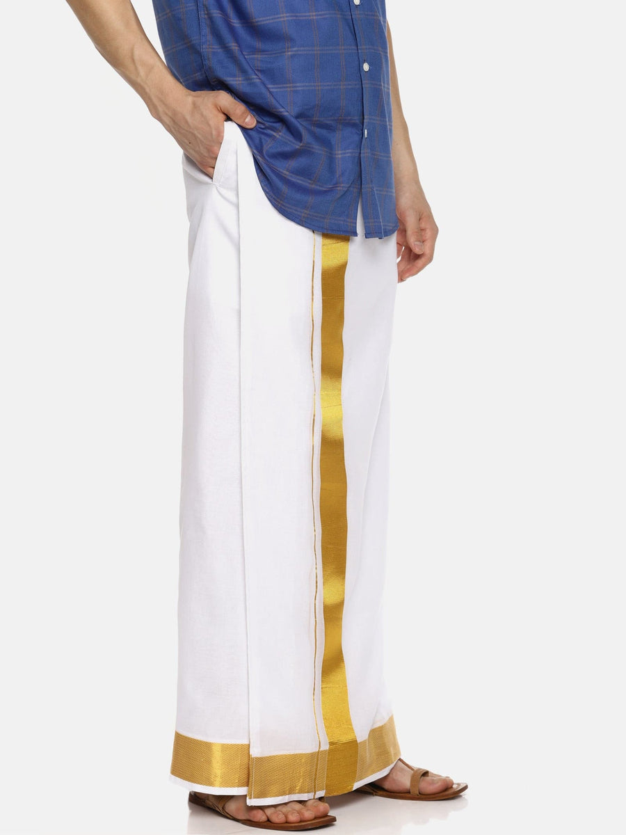 Men White Colour Cotton Readymade Pocket Dhoti.