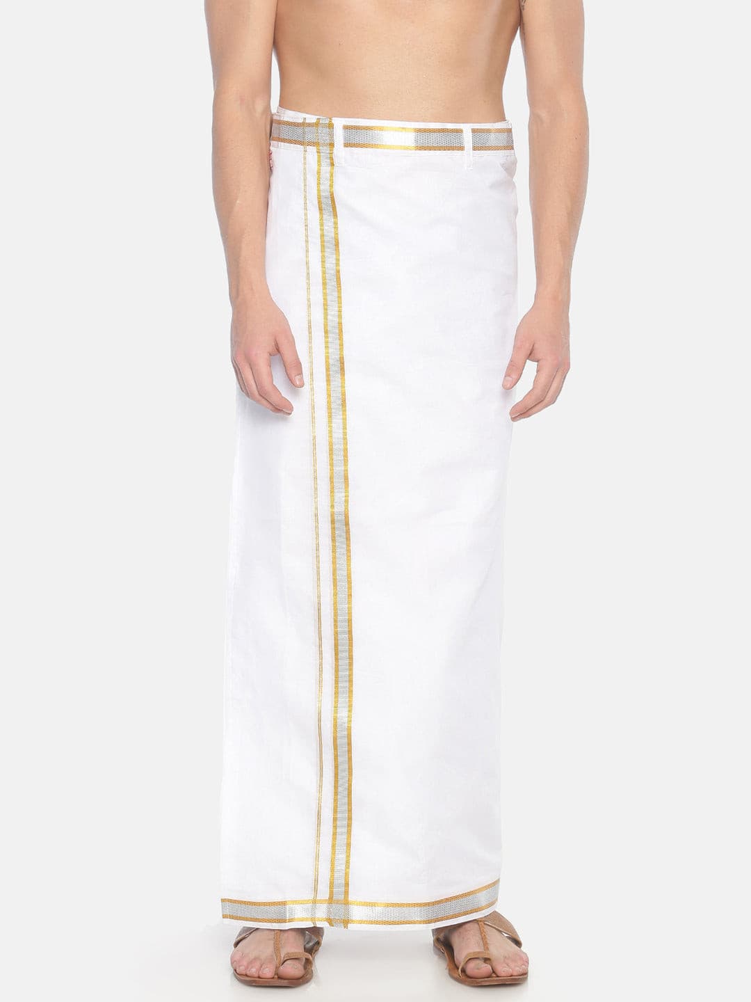 Men White Colour Cotton Readymade Pocket Dhoti