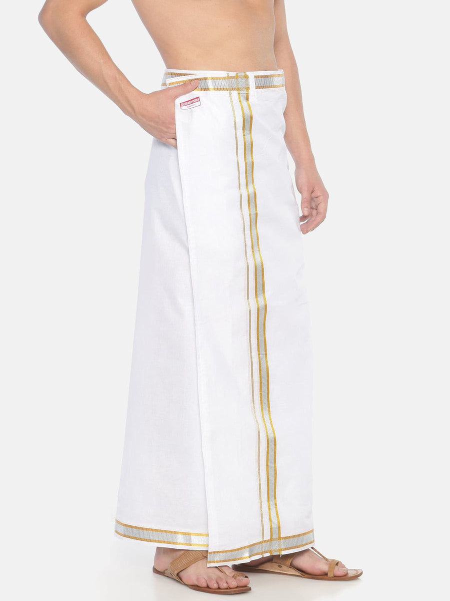 Men White Colour Cotton Readymade Pocket Dhoti.