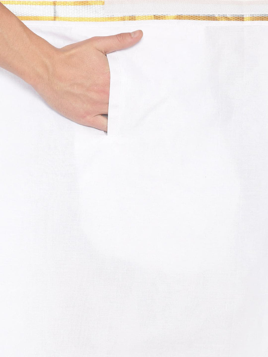 Men White Colour Cotton Readymade Pocket Dhoti.