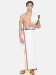Men White Colour Cotton Dhoti Combo Set
