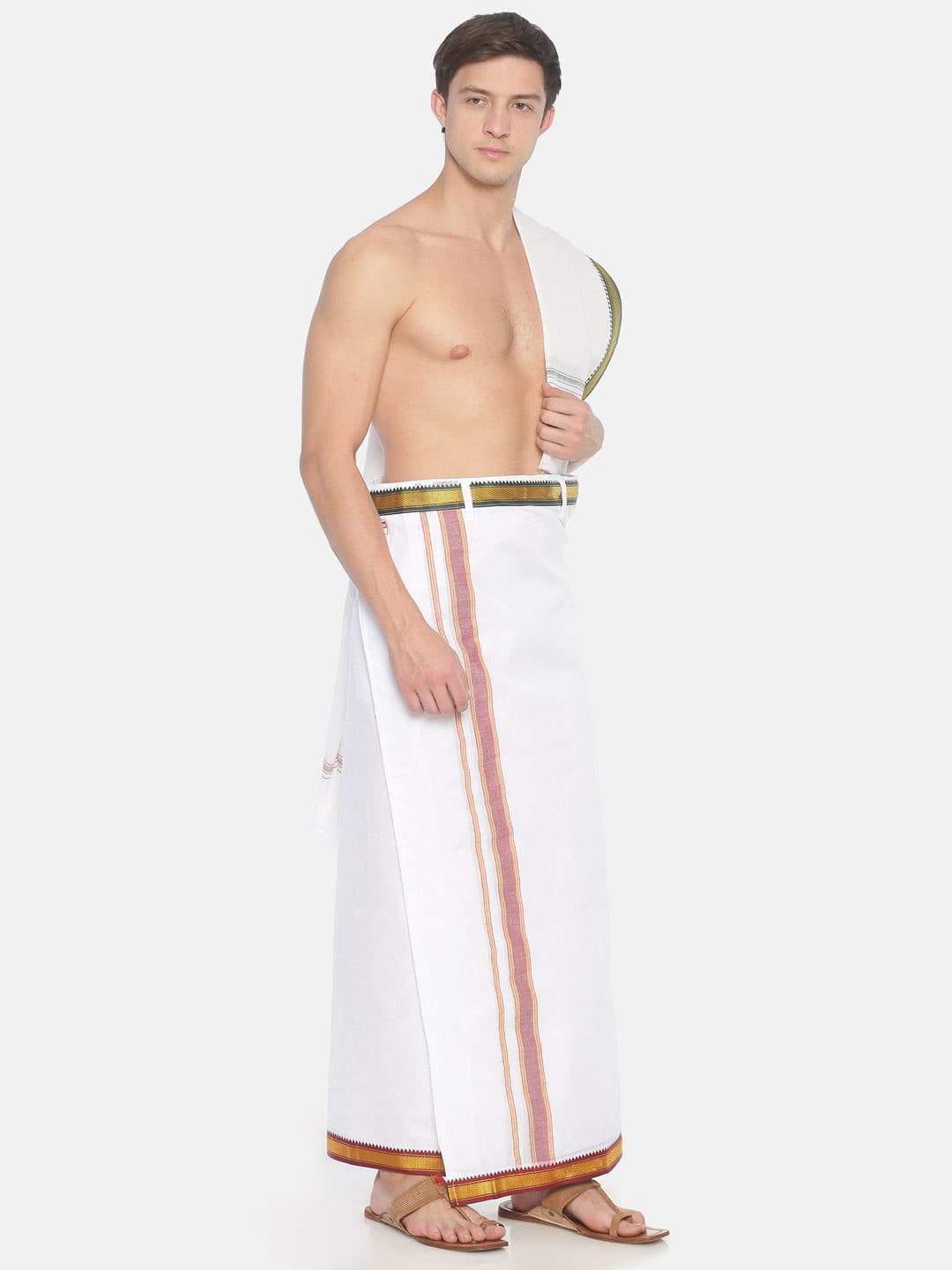 Men White Colour Cotton Dhoti Combo Set.