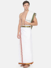 Men White Colour Cotton Dhoti Combo Set.