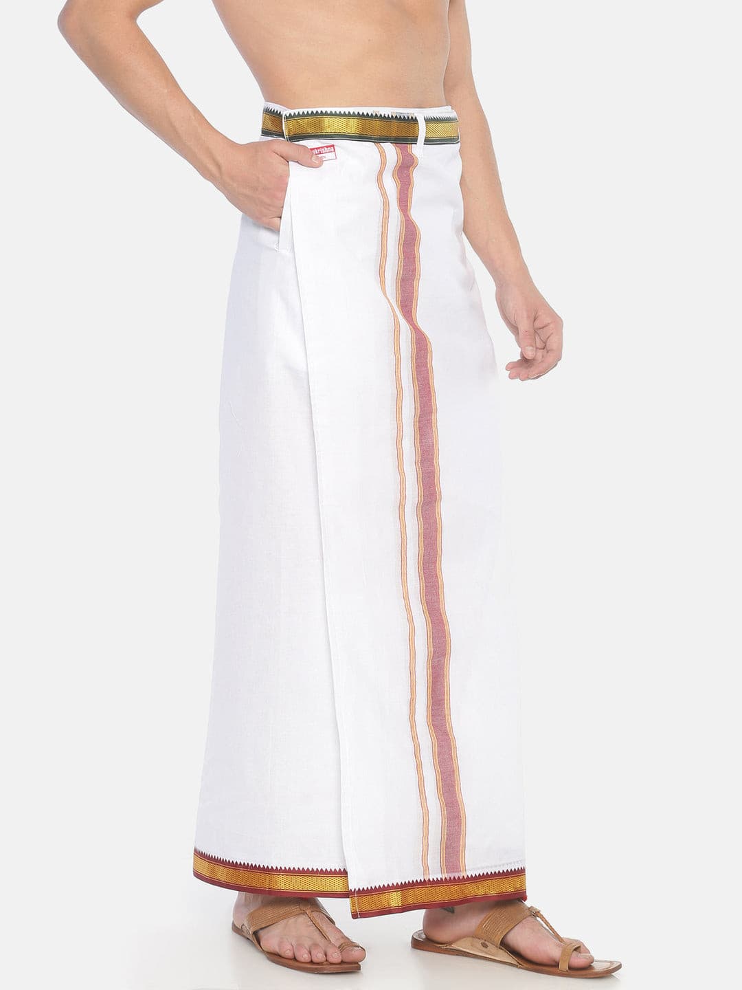 Men White Colour Cotton Readymade Pocket Dhoti.