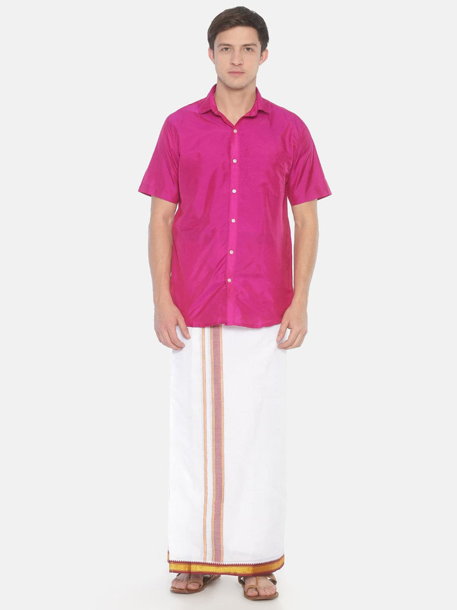 Men White Colour Cotton Readymade Pocket Dhoti.