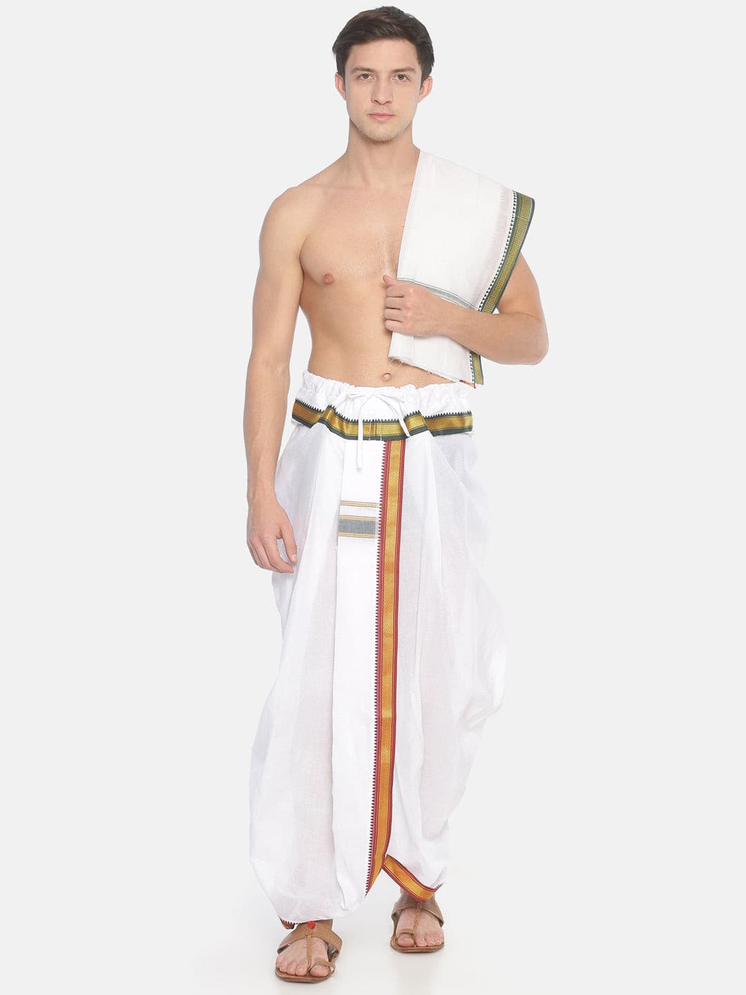 Men White Colour Cotton Dhoti Combo Set