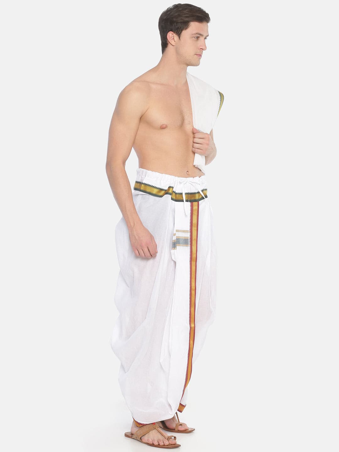 Men White Colour Cotton Dhoti Combo Set.