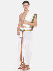Men White Colour Cotton Dhoti Combo Set.