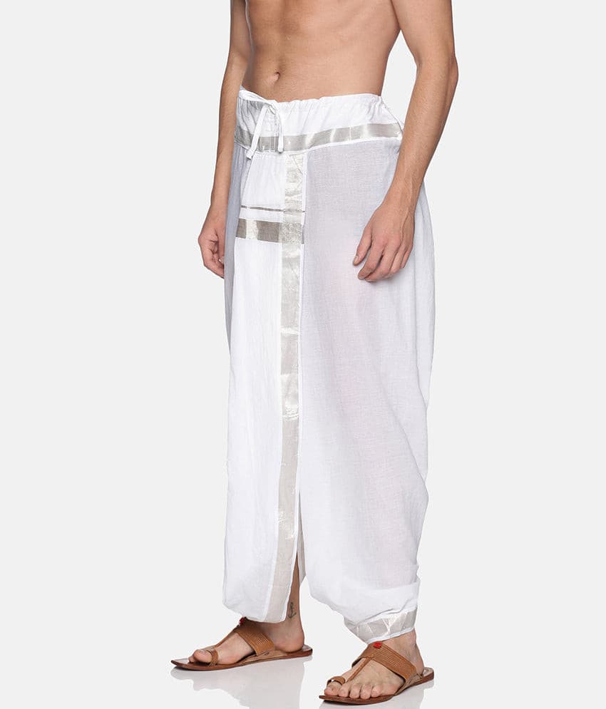 Men White Colour Cotton Dhoti Pant / Panjakejam.