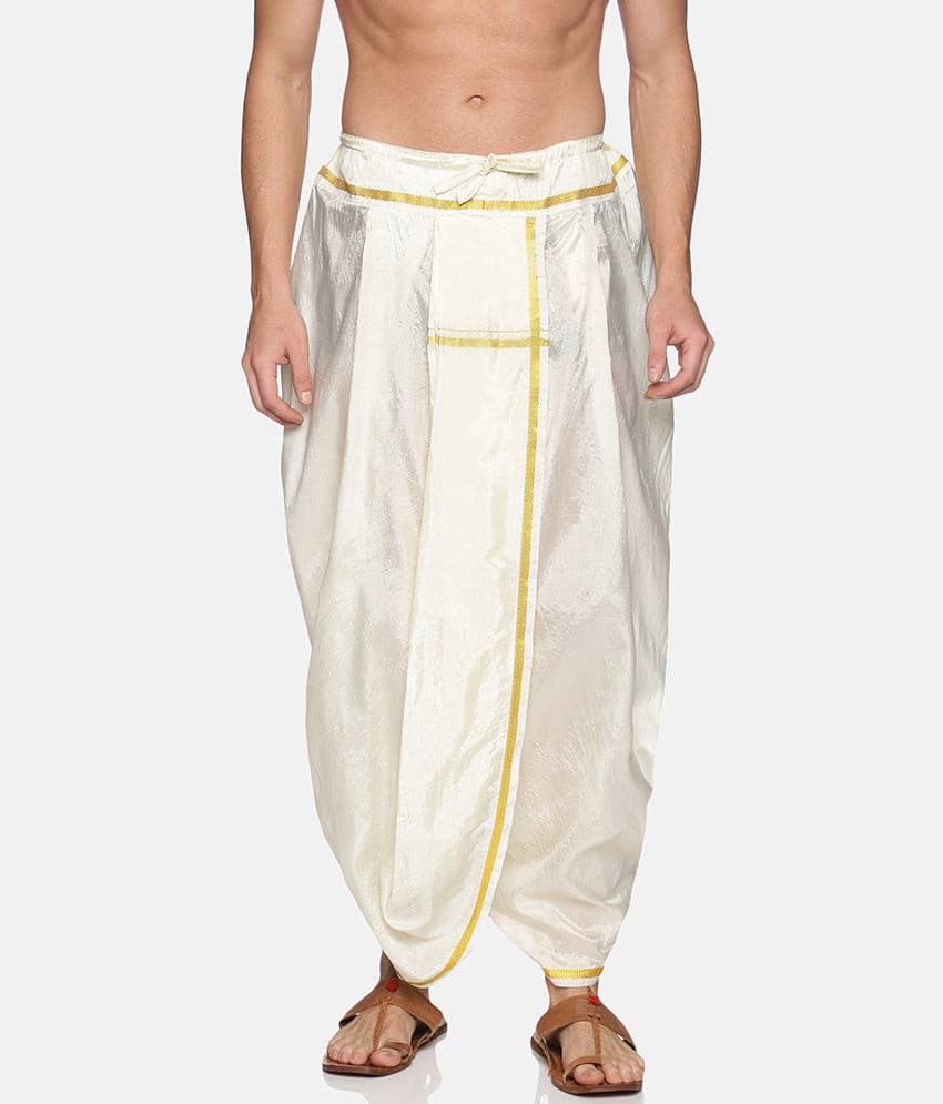 Men Off White Colour Polyester Viscose Dhoti Pant / Panjakejam.