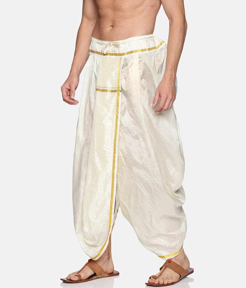 Men Off White Colour Polyester Viscose Dhoti Pant / Panjakejam.