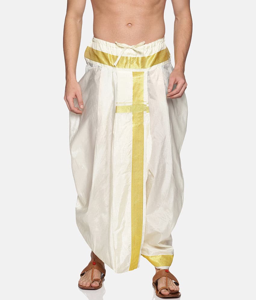 Men Off White Colour Polyester Viscose Dhoti Pant / Panjakejam.